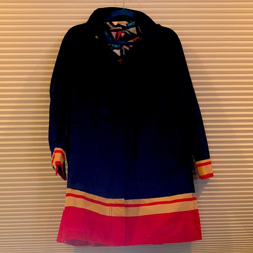 Beautiful navy rain jacket from Chicos; worn twice-excellent condition.